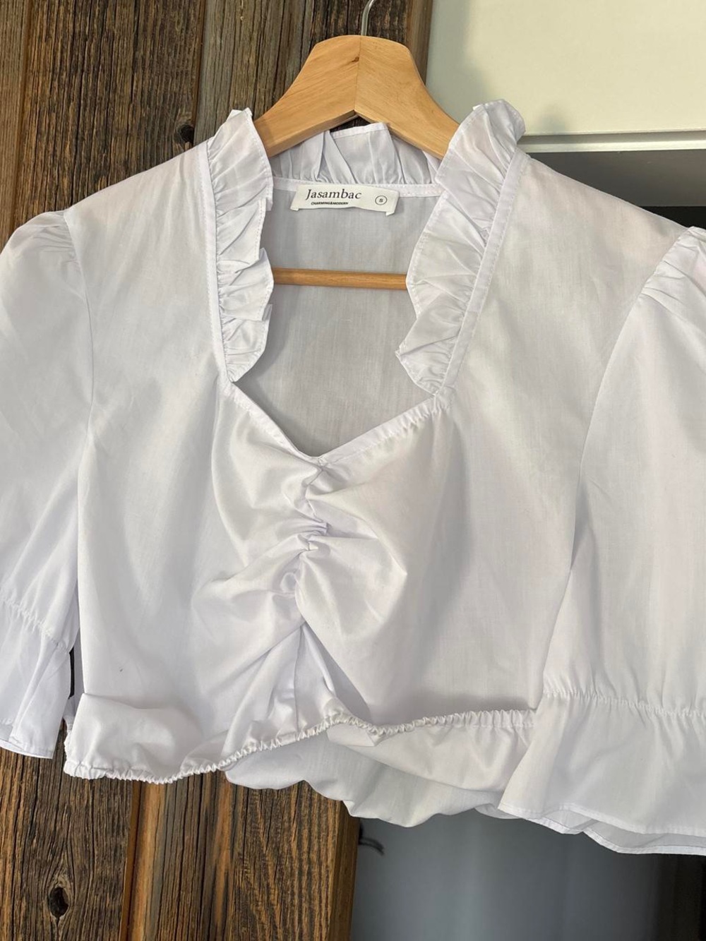 White Ruffle-Trim Cropped Blouse